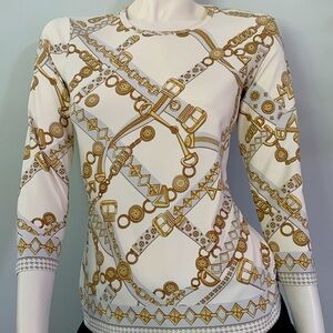 ❤️NWT J. McLaughlin Cream / Pearl Gray Neo Palo / Signature Top / 3/4 Sleeve XS